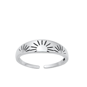 Sterling Silver Oxidized Fashion Sun Rays Toe Midi Adjustable Ring .925 New Band