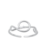 Sterling Silver Treble Clef Adjustable Music Note Toe Midi Ring .925 New Band