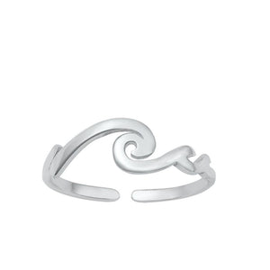 Sterling Silver Oxidized Wave Swirl Toe Midi Adjustable Ring .925 New Band