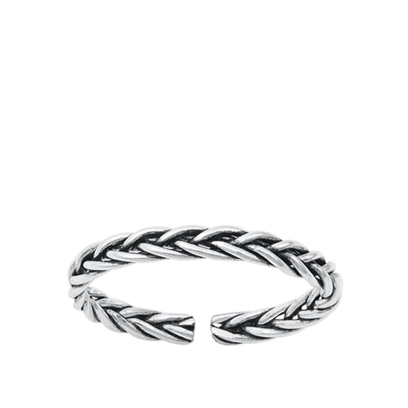 Sterling Silver Unique Oxidized Braided Toe Ring Adjustable Midi Band 925 New