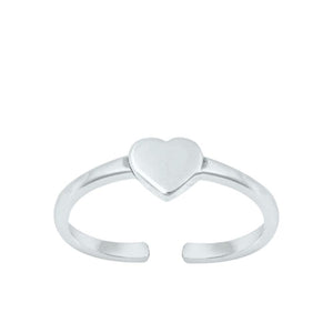 Sterling Silver Thin Heart Toe Midi Ring Adjustable Love Band .925 New