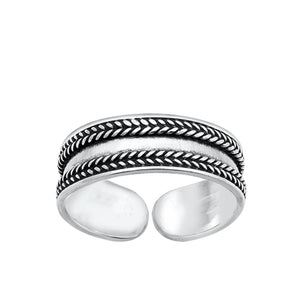 Sterling Silver Oxidized Bali Style Braid Toe Midi Ring Adjustable Band 925 New