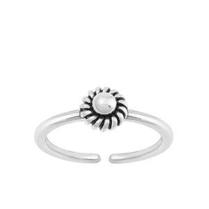 Sterling Silver Oxidized Bali Round Swirl Flower Toe Midi Ring Adjustable Band