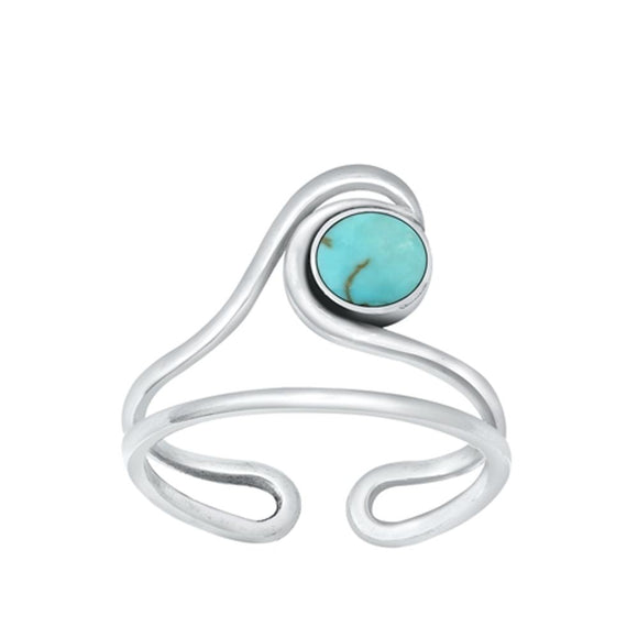 Sterling Silver Polished Turquoise Toe Midi Adjustable Wave Ring .925 New Band