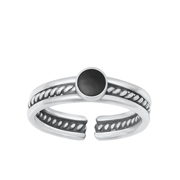 Sterling Silver Unique Black Agate Toe Midi Bali Adjustable Ring .925 New Band