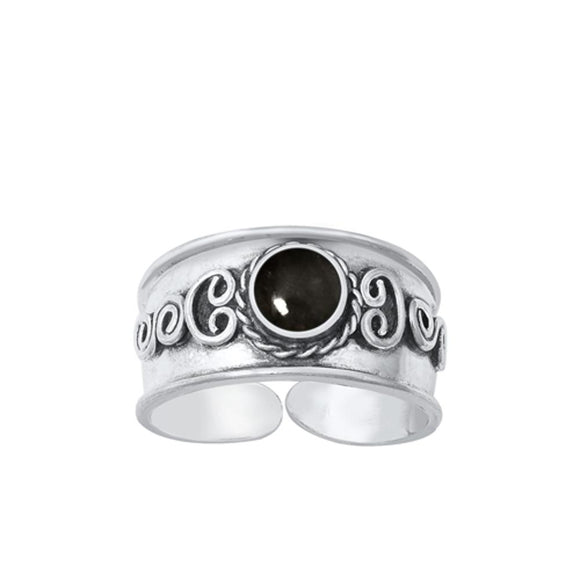 Sterling Silver Promise Black Onyx Toe Midi Adjustable Ring .925 New Band