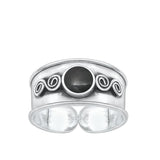 Sterling Silver Classic Black Agate Toe Midi Bali Adjustable Ring .925 New Band