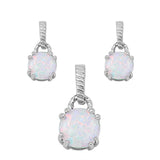 Solitaire Round Earrings White Simulated Opal .925 Sterling Silver Pendant Set