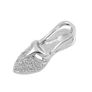 Studded Fashion Shoe Pendant Clear Simulated CZ .925 Sterling Silver Cute Charm