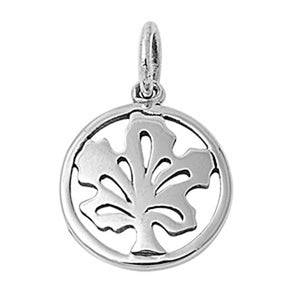 Cutout Leaf High Polish Tree Pendant .925 Sterling Silver Nature Circle Charm