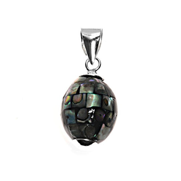 Elegant Dragon Egg Pendant Simulated Abalone .925 Sterling Silver Grenade Charm