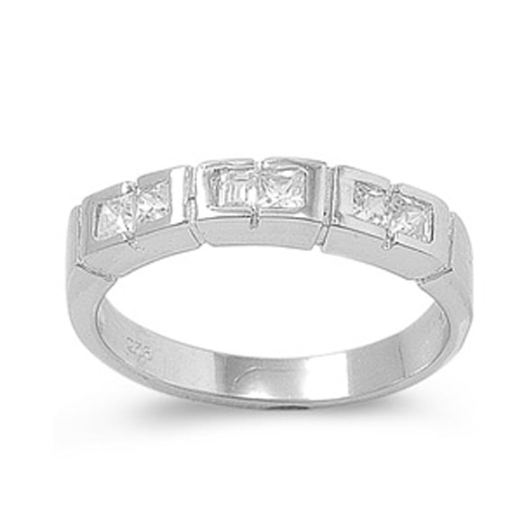 Rectangle White CZ Fashion Stackable Ring .925 Sterling Silver Band Sizes 6-10