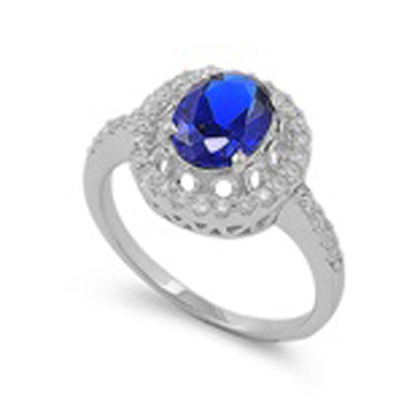 Oval Blue Sapphire CZ Fashion Ring New .925 Sterling Silver Band Sizes 5-11