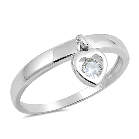 Clear CZ Hanging Heart Promise Solitaire Ring Sterling Silver Band Sizes 5-10