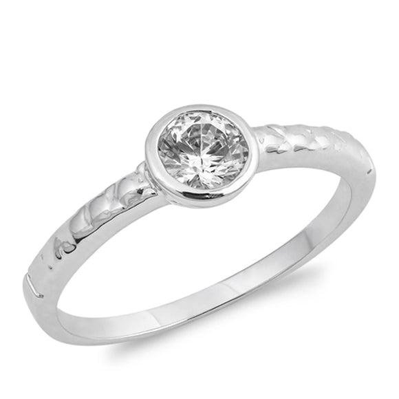 Round White CZ Solitaire Bezel Ring New .925 Sterling Silver Band Sizes 5-9