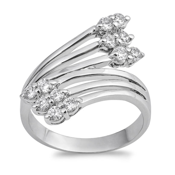 Clear CZ Criss Cross Wave Shooting Star Ring 925 Sterling Silver Band Sizes 6-9