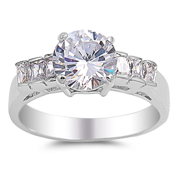 Round Clear CZ Solitaire Bridal Engagement Ring Sterling Silver Band Sizes 5-11