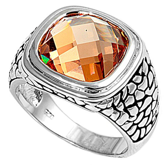 Large Champagne CZ Men's Mosaic Ring New .925 Sterling Silver Band Sizes 6-10