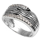 Clear CZ Wood Grain Style Wide Ring New .925 Sterling Silver Band Sizes 6-10