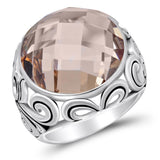 Large Faceted Champagne CZ Oxidized Ring New 925 Sterling Silver Band Sizes 6-9