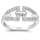 White CZ Pave Chain Link Criss Cross Ring .925 Sterling Silver Band Sizes 5-9