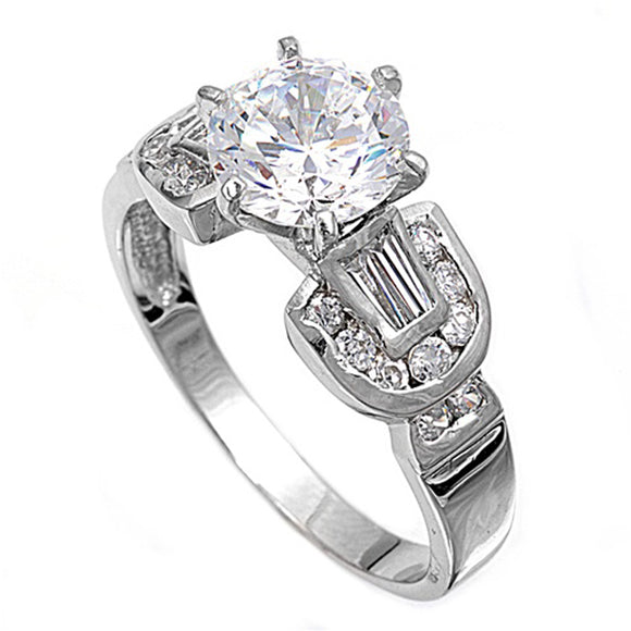 Round Clear CZ Solitaire Bridal Engagement Ring Sterling Silver Band Sizes 5-9