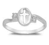 Clear CZ Beautiful Cutout Cross Ring New .925 Sterling Silver Band Sizes 4-9