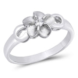 Clear CZ Solitaire Hawaiian Plumeria Flower Ring Sterling Silver Band Sizes 4-9