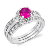 Round Ruby CZ Solitaire Wedding Ring Set New 925 Sterling Silver Band Sizes 5-10