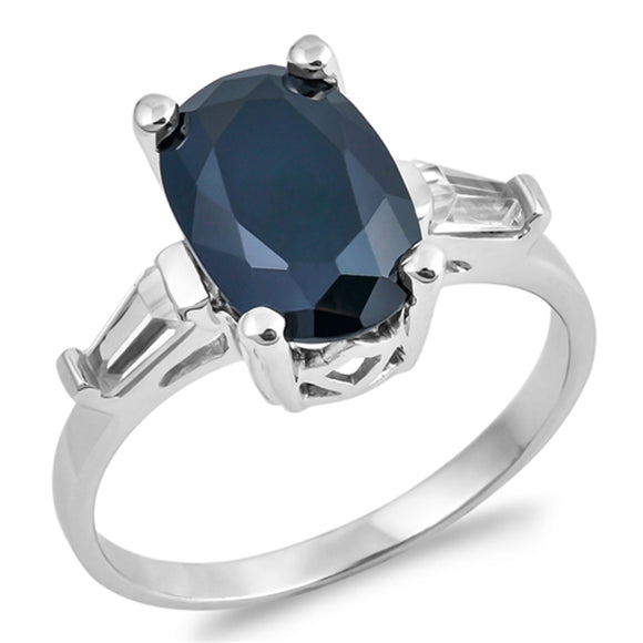 Oval Black CZ Facet Solitaire Cute Ring New .925 Sterling Silver Band Sizes 5-10