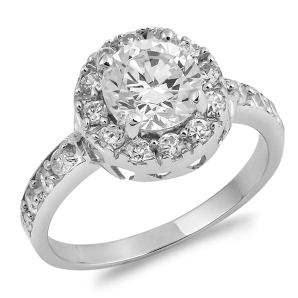 Clear CZ Promise Round Solitaire Halo Ring .925 Sterling Silver Band Sizes 5-10