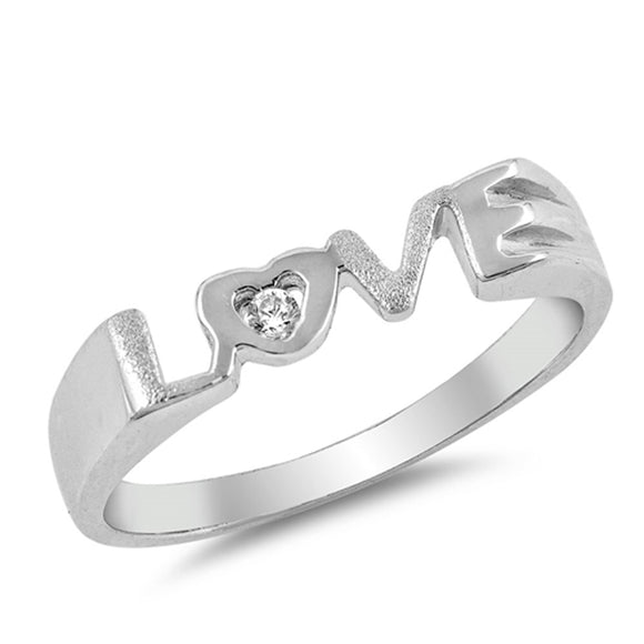 Clear CZ Love Script Solitaire Ring New .925 Sterling Silver Band Sizes 4-10