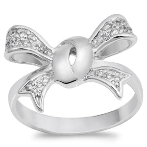 White CZ Wide Ribbon Bow Gift Knot Ring New .925 Sterling Silver Band Sizes 6-9