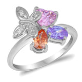 Multicolor CZ Butterfly Heart Teardrop Oval Ring Sterling Silver Band Sizes 5-9