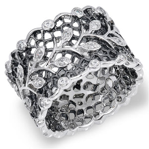 White CZ Victorian Style Filigree Vine Leaf Ring Sterling Silver Band Sizes 6-10