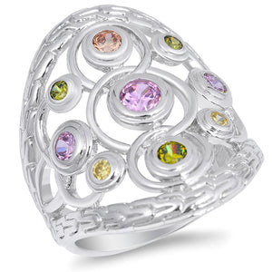 Large Multicolor CZ Colorful Chain Knot Ring 925 Sterling Silver Band Sizes 6-10