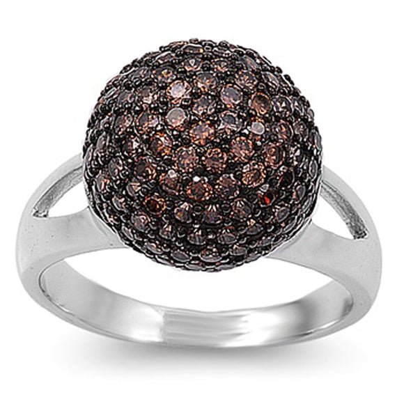 Pave Champagne CZ Ball Bead Cluster Ring New 925 Sterling Silver Band Sizes 6-9