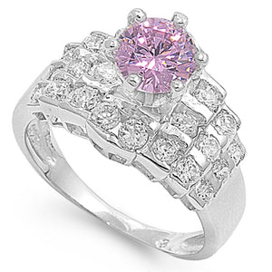 Pink CZ Vintage Deco Unique Cute Ring New .925 Sterling Silver Band Sizes 5-10