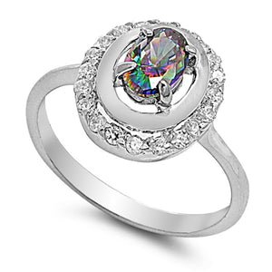 Rainbow Topaz CZ Modern Deco Elegant Ring .925 Sterling Silver Band Sizes 5-10