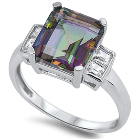 Rainbow Topaz CZ Modern Unique Statement Ring Sterling Silver Band Sizes 5-10