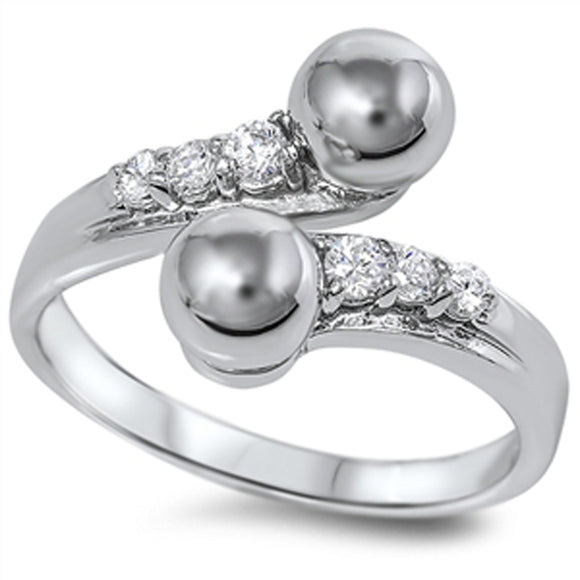 Clear CZ Open Wrap Ball Adjustable Ring New .925 Sterling Silver Band Sizes 5-9