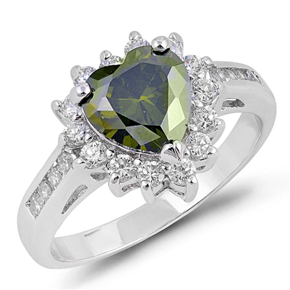 Peridot CZ Heart Solitaire Polished Ring New 925 Sterling Silver Band Sizes 5-10