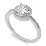 Clear CZ Solitaire Round Halo Wedding Ring .925 Sterling Silver Band Sizes 4-11