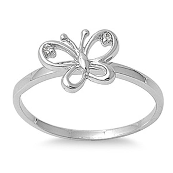 Clear CZ Butterfly Cutout Cute Animal Ring .925 Sterling Silver Band Sizes 4-9