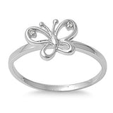 Clear CZ Butterfly Cutout Cute Animal Ring .925 Sterling Silver Band Sizes 4-9