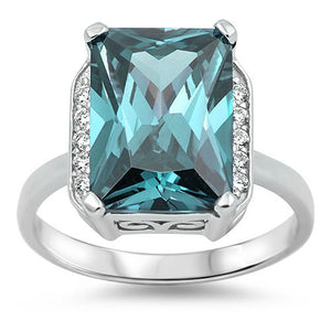 Aquamarine CZ Polished Solitaire Ring New .925 Sterling Silver Band Sizes 6-10