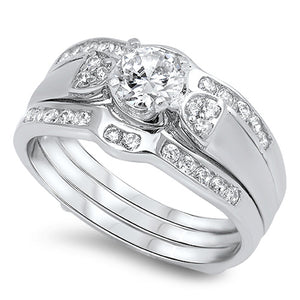 Clear CZ Elegant Polished Ring Set New .925 Sterling Silver Band Sizes 6-10