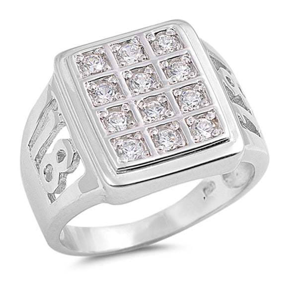 Men's White CZ Fashion 18 Cutout Ring New .925 Sterling Silver Band Sizes 8-12