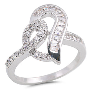 Clear CZ Abstract Knot Heart Promise Ring .925 Sterling Silver Band Sizes 4-9