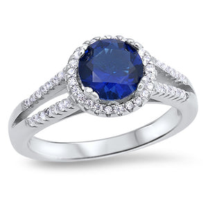 Round Brilliant Blue Sapphire CZ Halo Ring .925 Sterling Silver Band Sizes 5-10